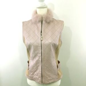 ST. JOHN COLLECTION Leather Fox Fur Pink Vest 6